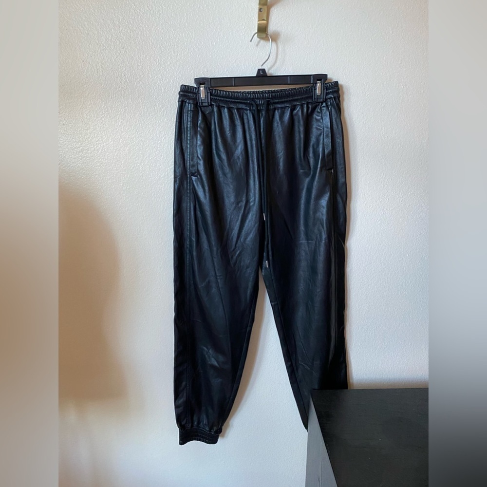 Sportmax Code Women’s Faux Leather Joggers Size 2 Black Drawstring Business
